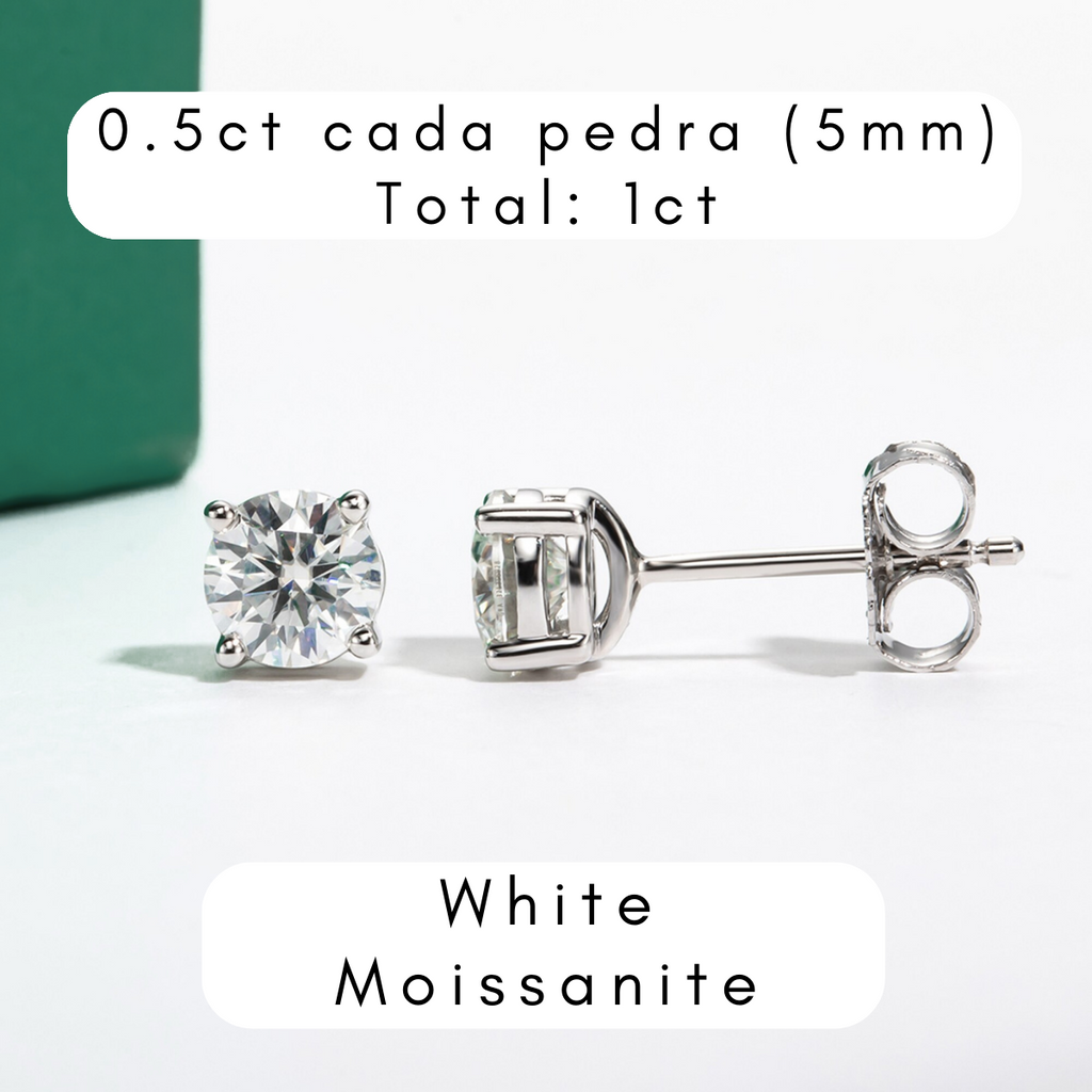 Brincos de Moissanite em Prata S925 com Haste em Ouro 10K Certificação GRA - Yuna Joias - Yuna Joias