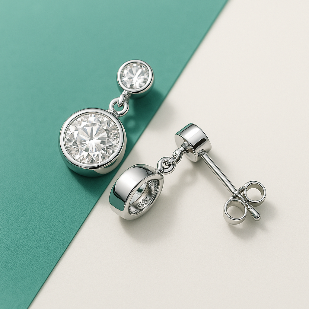 Brincos Par de Luz com Moissanites 1.2ct – Prata 925 com Ouro Branco 18k - Yuna Joias - Yuna Joias