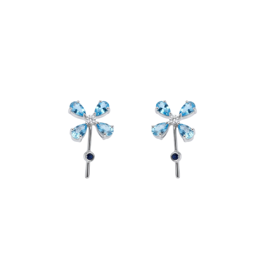 Brinco flor em topázio azul