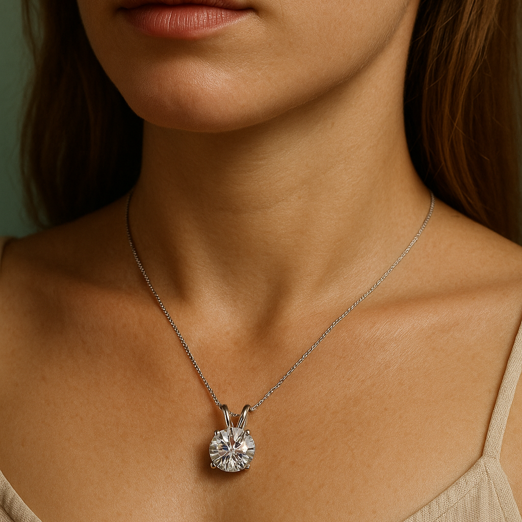 Colar com Moissanite de 1 Quilate – Prata 925, Ródio e Detalhes em Ouro 18k - Yuna Joias - Yuna Joias