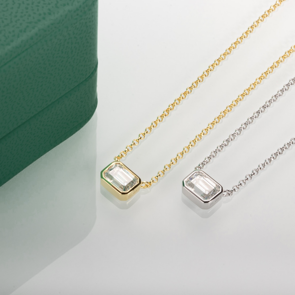 Colar com Moissanite Esmeralda 1ct em Prata 925 com Ouro 18k – Yuna Joias - Yuna Joias