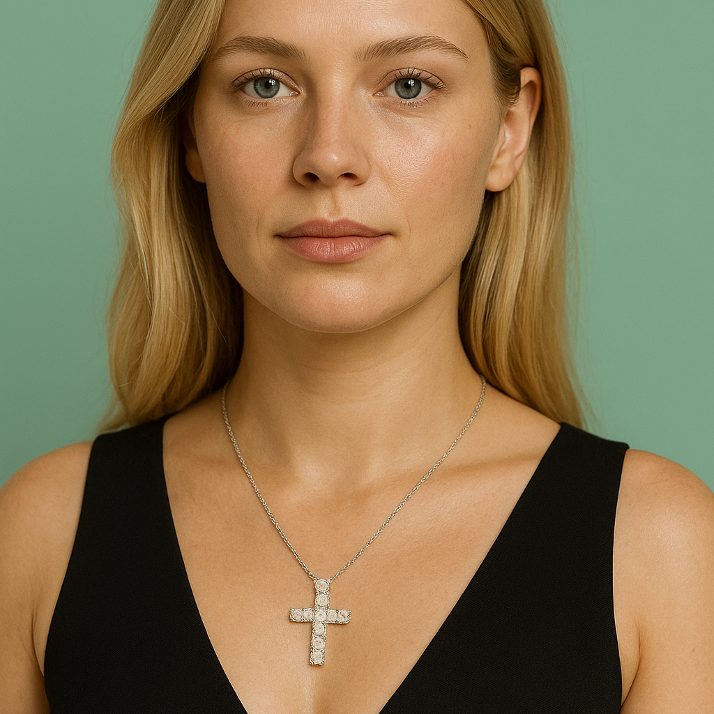 Colar Cruz com Moissanite 2.1ct – Prata 925, Ródio e Ouro 18k - Yuna Joias - Yuna Joias