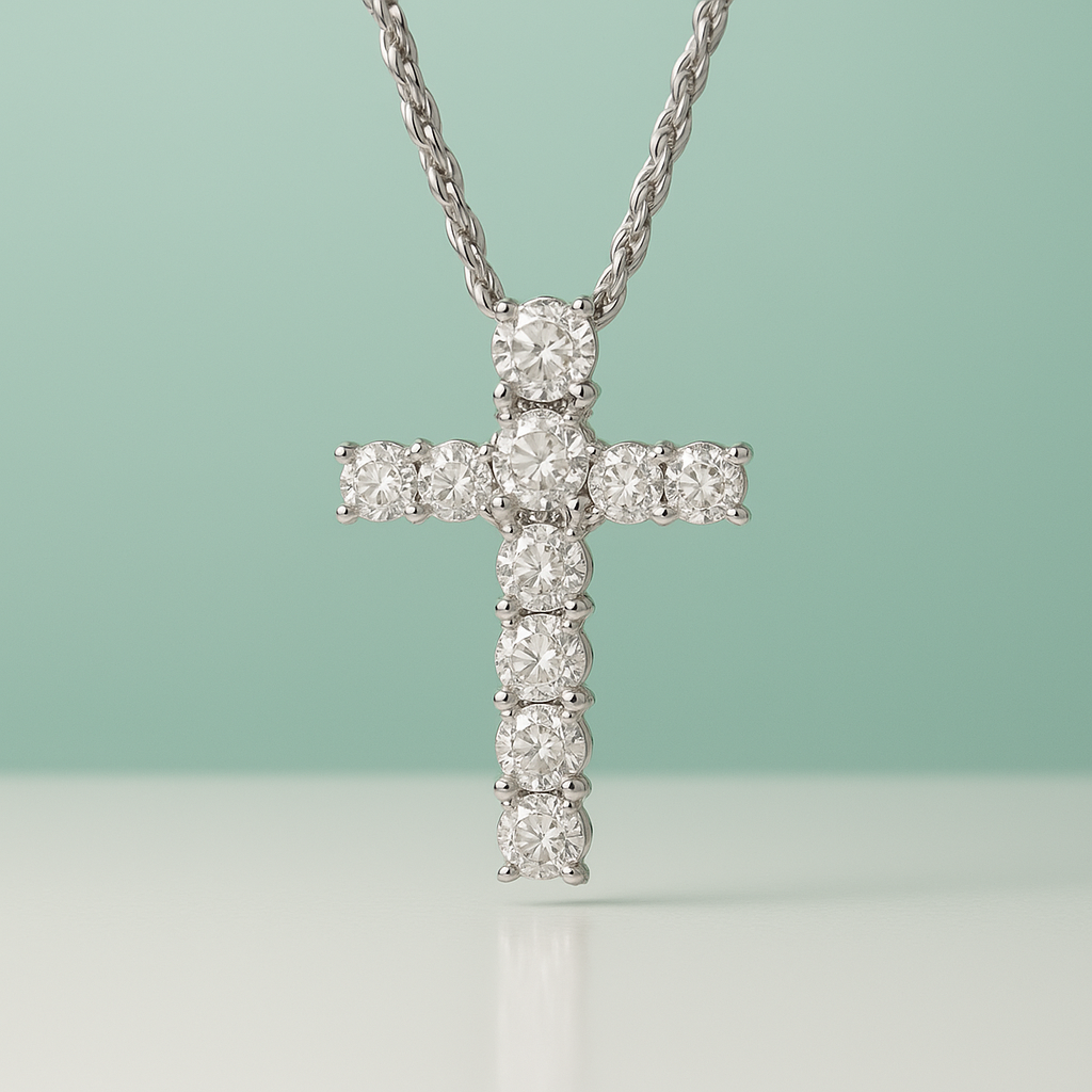 Colar Cruz com Moissanite 2.1ct – Prata 925, Ródio e Ouro 18k - Yuna Joias - Yuna Joias