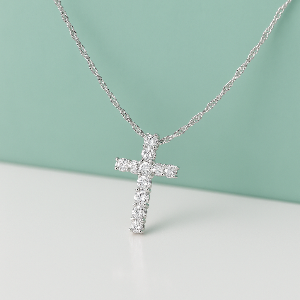 Colar Cruz com Moissanite 2.1ct – Prata 925, Ródio e Ouro 18k - Yuna Joias - Yuna Joias