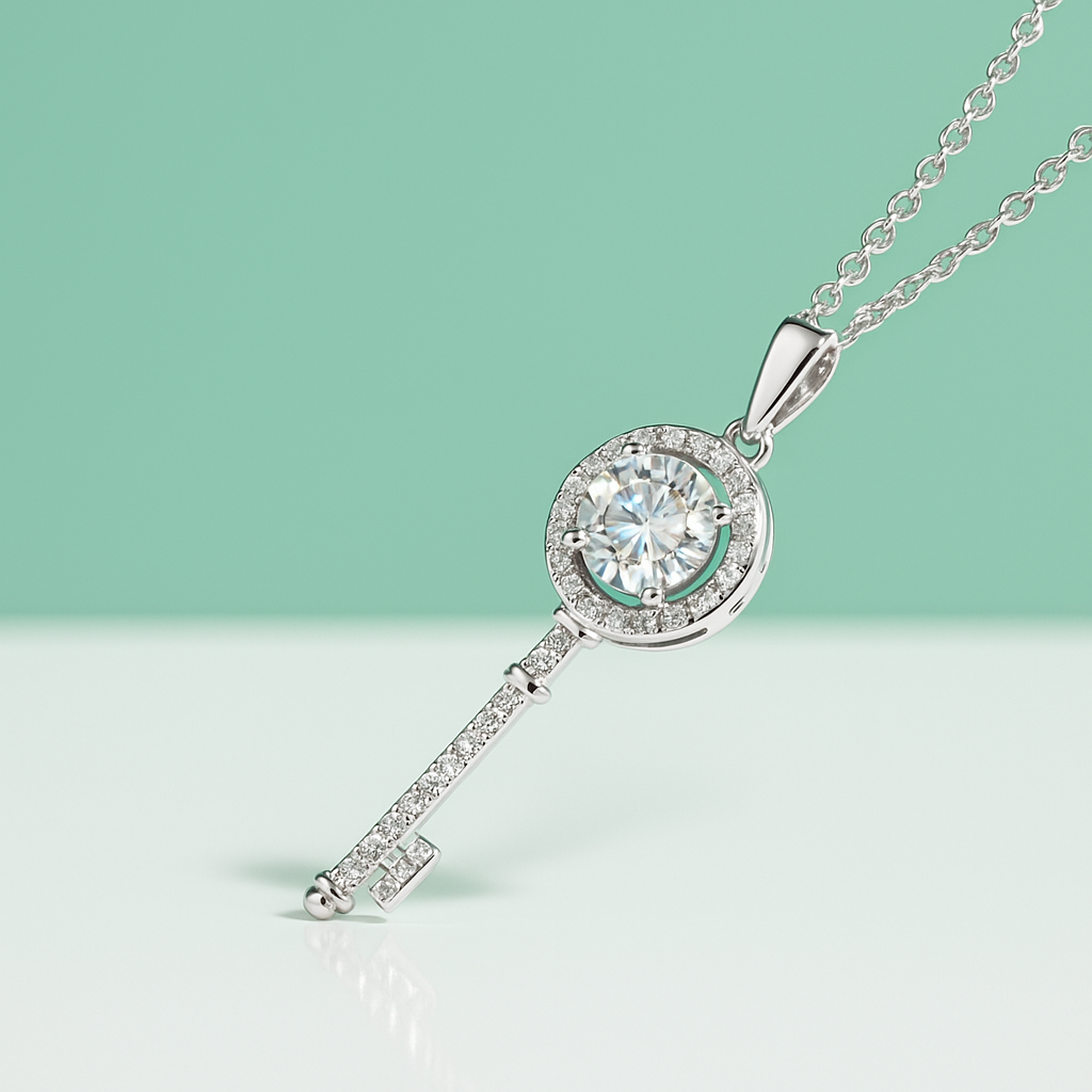 Colar Key Moissante 1.0ct em Prata 925 com banho de ródio e ouro 18k – Yuna Joias - Yuna Joias