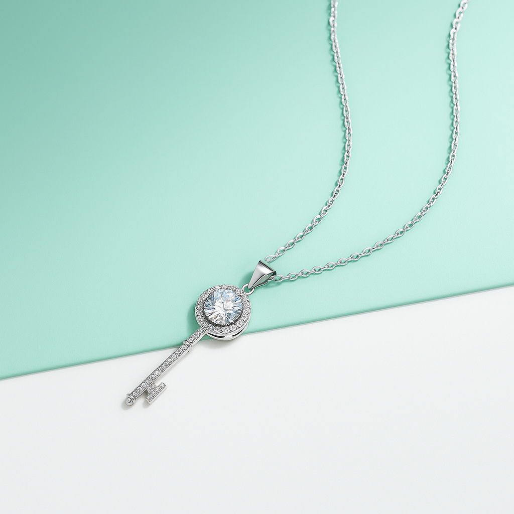 Colar Key Moissante 1.0ct em Prata 925 com banho de ródio e ouro 18k – Yuna Joias - Yuna Joias