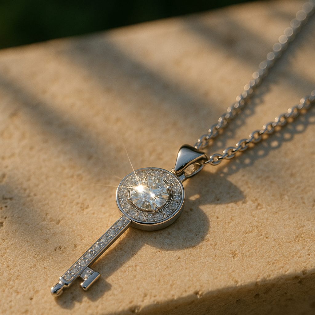 Colar Key Moissante 1.0ct em Prata 925 com banho de ródio e ouro 18k – Yuna Joias - Yuna Joias