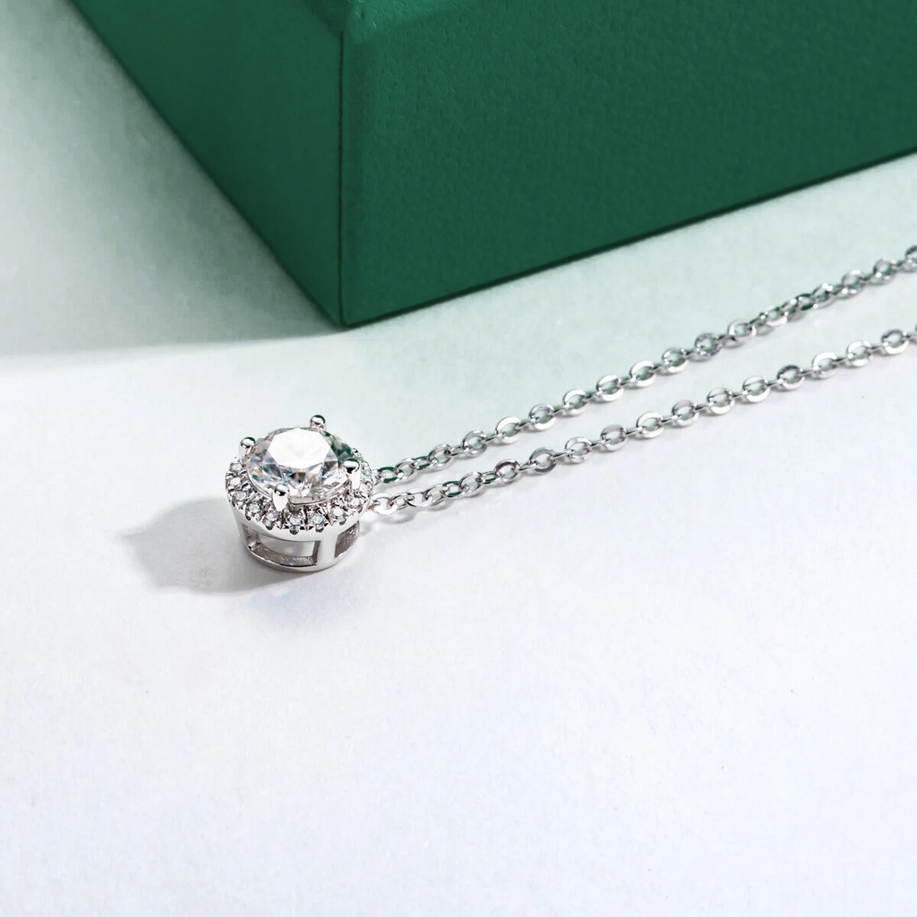 Colar de Moissanite Round em Ródio Branco e Ouro Branco 18k - Yuna Joias - Yuna Joias