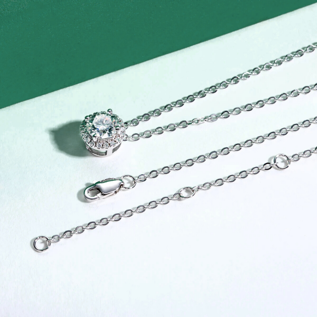 Colar de Moissanite Round em Ródio Branco e Ouro Branco 18k - Yuna Joias - Yuna Joias