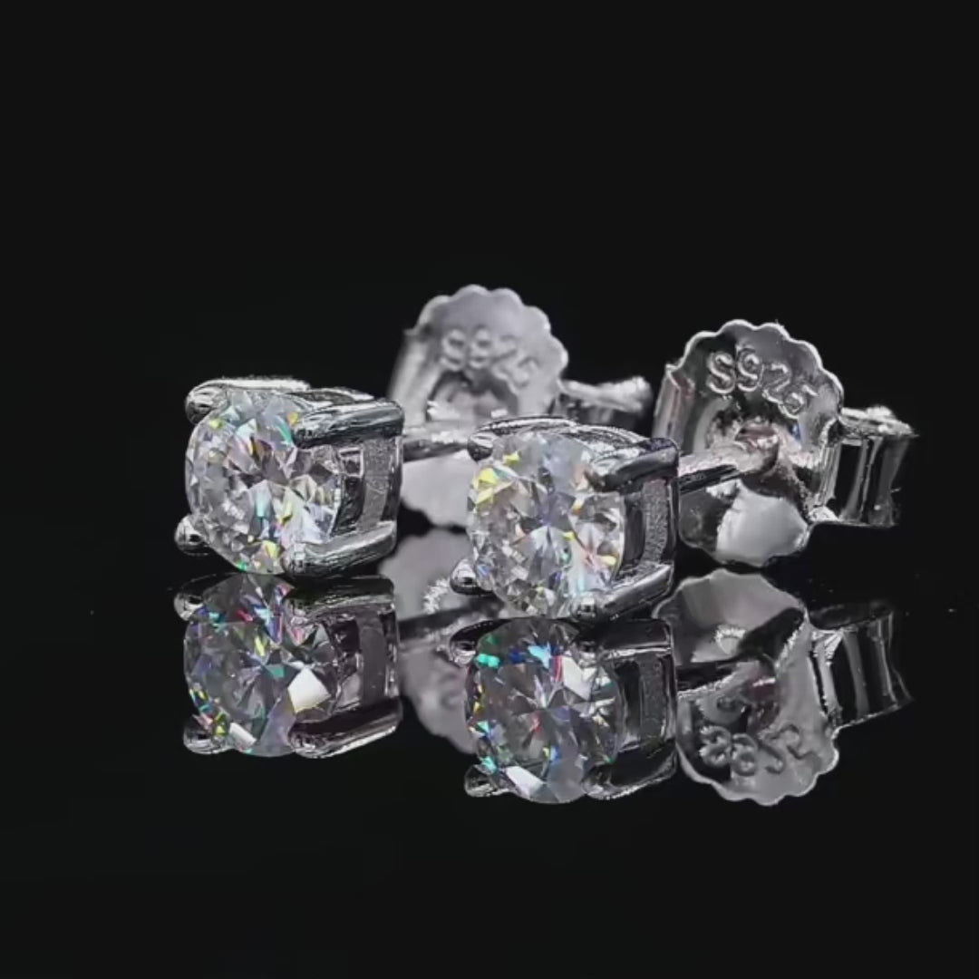 Brincos Moissanite 0.3ct (4mm) Prata 925 com Ródio e Ouro Branco