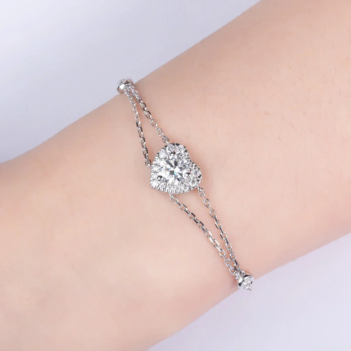 Pulseira com Moissanite em Prata 925 Formato de Coração - Yuna Joias - Yuna Joias
